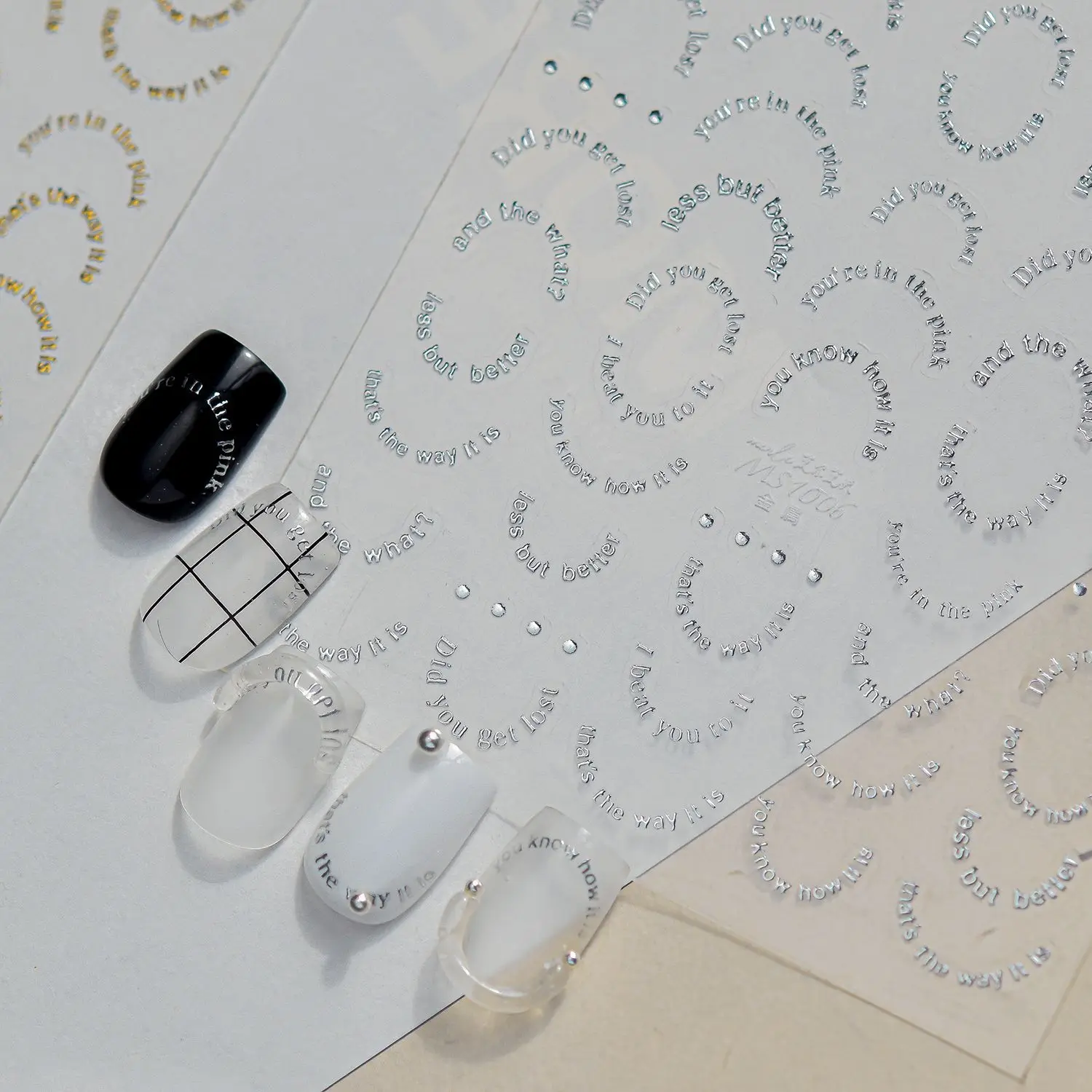 Colorful English Letter Character Necklace Nail Charms Stickers Self adhesive Nail Art Sticker 3D Manicure Decoration Parts DIY