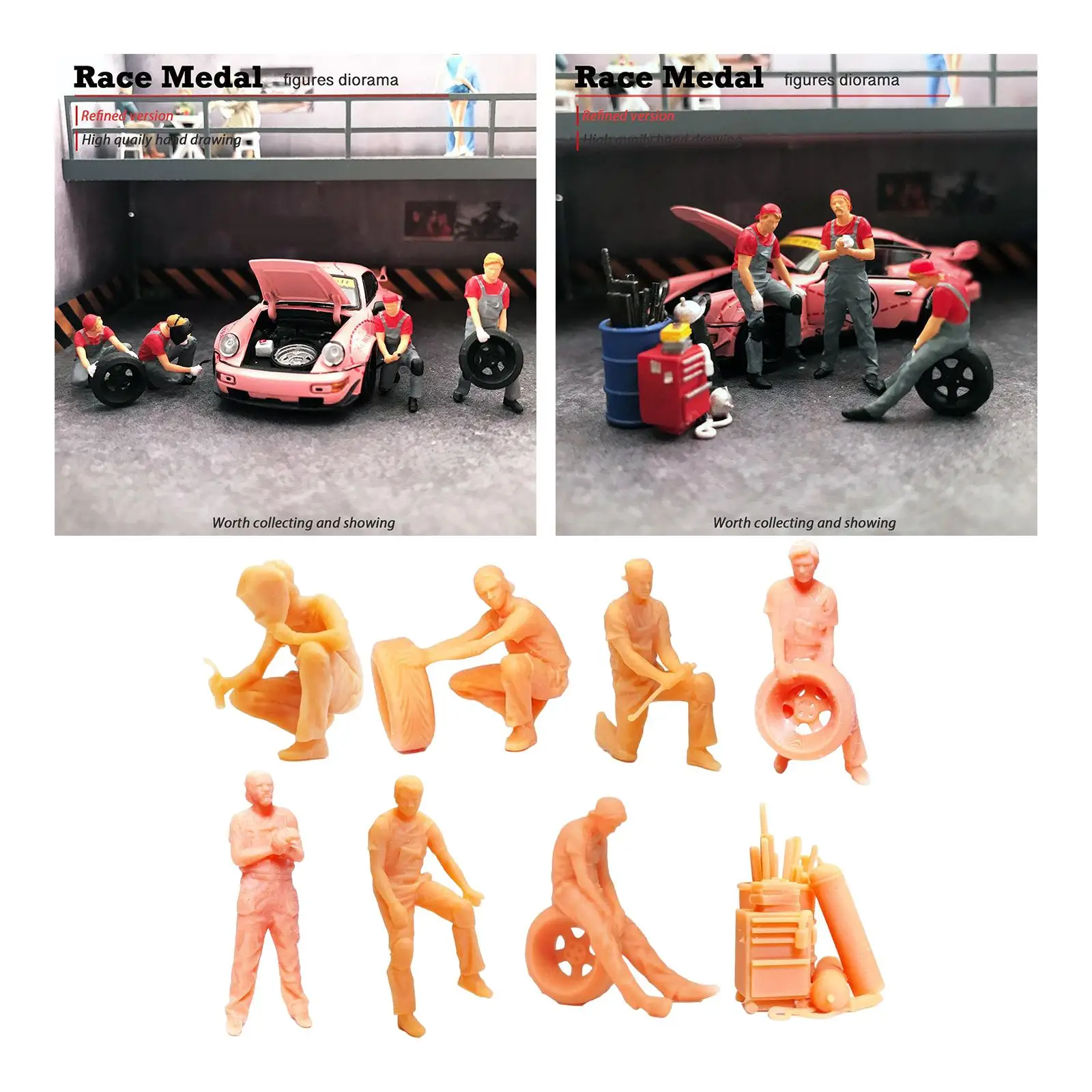 Realistic 1/64 Painted People Figures Motorcyclist Garage Scenes Accessories