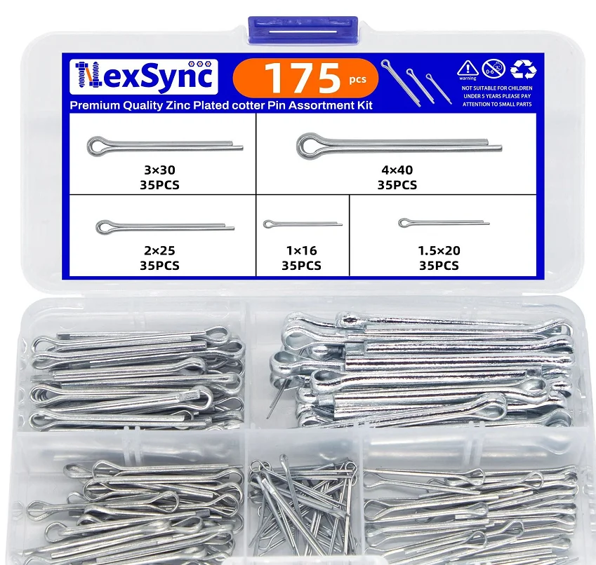 175pcs Stainless Steel Cotter Pin Kit Elastic Hairpin Pins Bayonet Pivot Pin Spring Pin U-Shaped Pin Separation Clip Fasteners