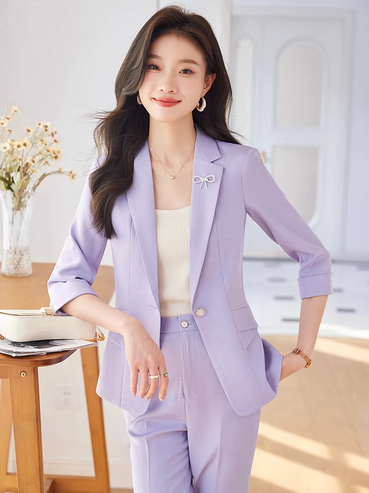 

Purple Suit Jacket Women's Spring New 2026 High-End Formal Seven-Sleeve Workwear Professional Career Set Commute Style Slim Fit