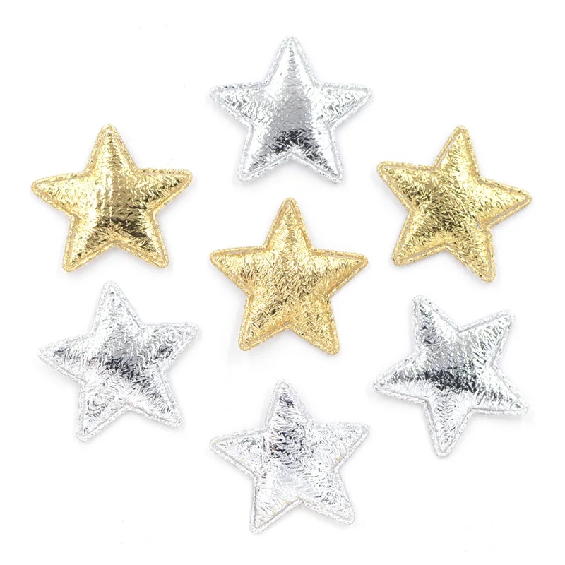 100Pcs 25mm Gold and Silver Cloth Star Applique Cloth Padded Patches for DIY Craft/Clothes/Hairpin/Wedding Decoration