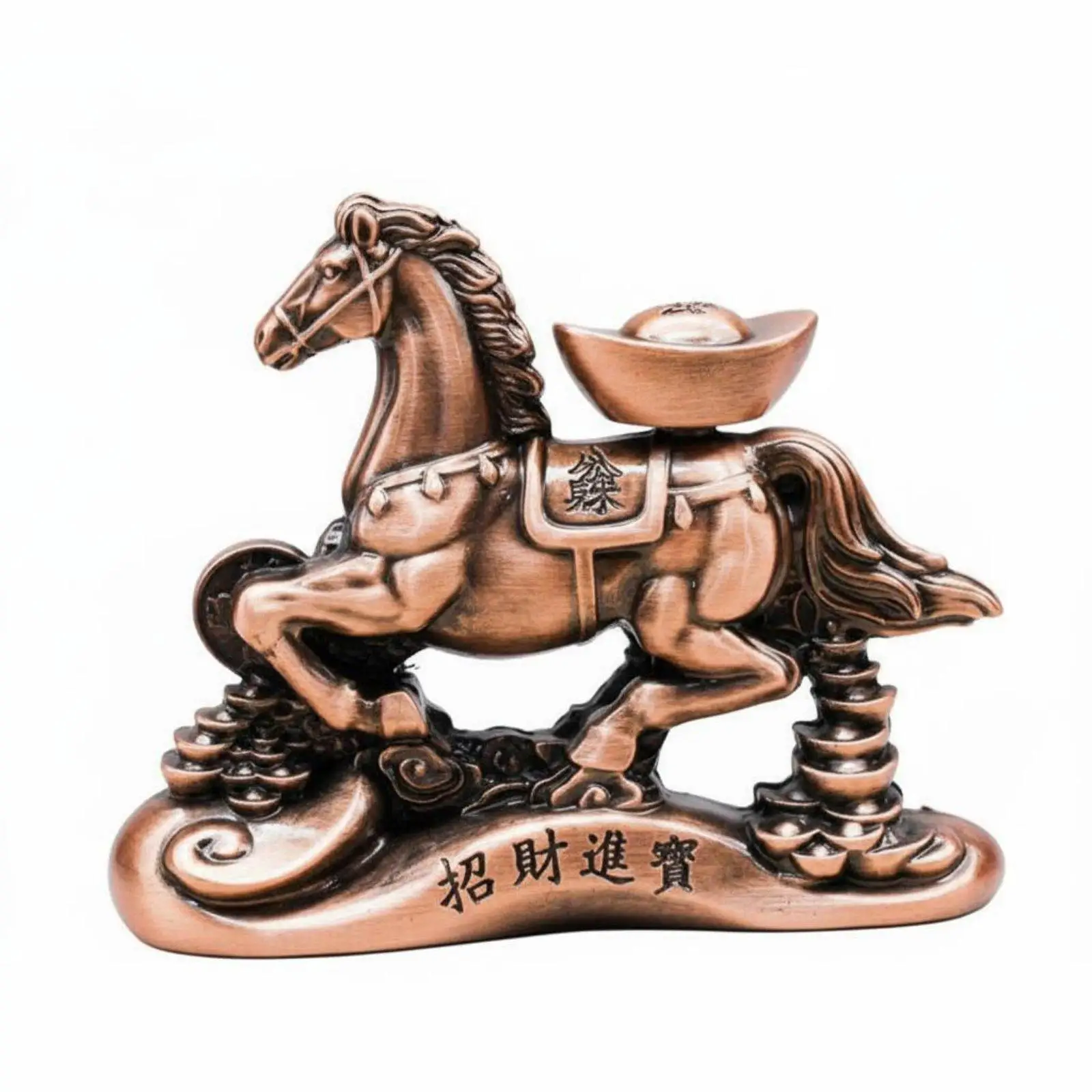 Chinese Astrological Horse Figurine Symbol of Success Running Horse with Wealth Ingot Intricate Details for Business Owners,