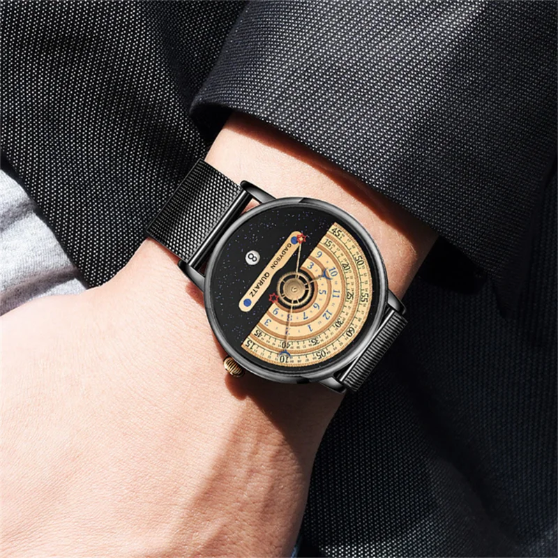 2023 Fashion Creative Rotary Dial Casual Sports Watches Men Black Mesh Band Quartz Watches Men Relogio Masculino Montre Homme