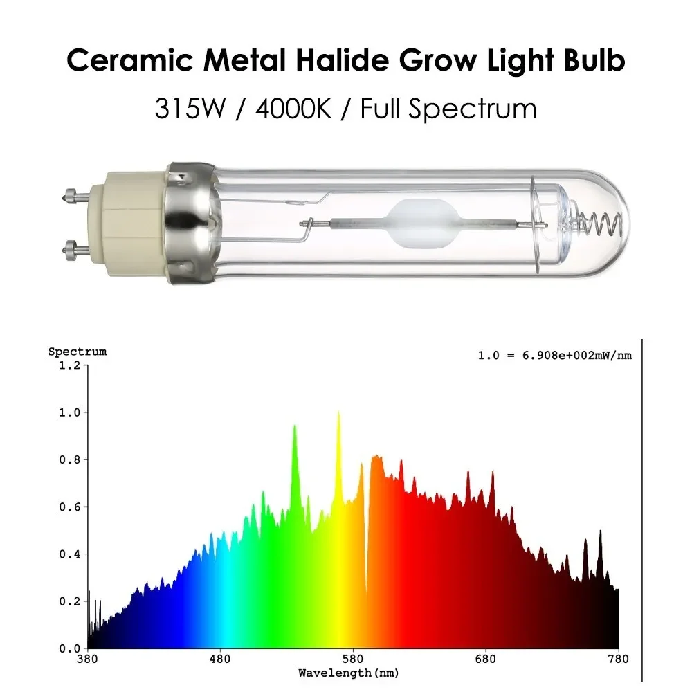 315W 4000K Horticultural Ceramic Metal Halide Grow Light Bulb Full Spectrum CMH Lamp Bulb for Greenhouse Hydroponic Plant