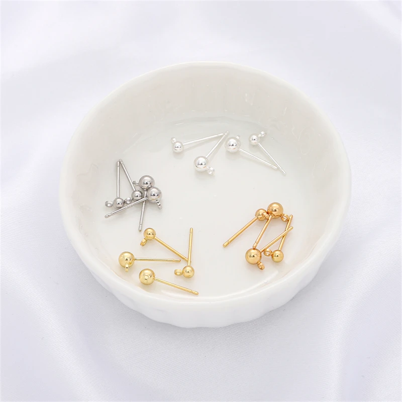 

1 Pair 925 Silver Round Ball Ear Post With Loop Studs Earrings Backs Plug Ear Pins Ball Needles For DIY Jewelry Making Findings