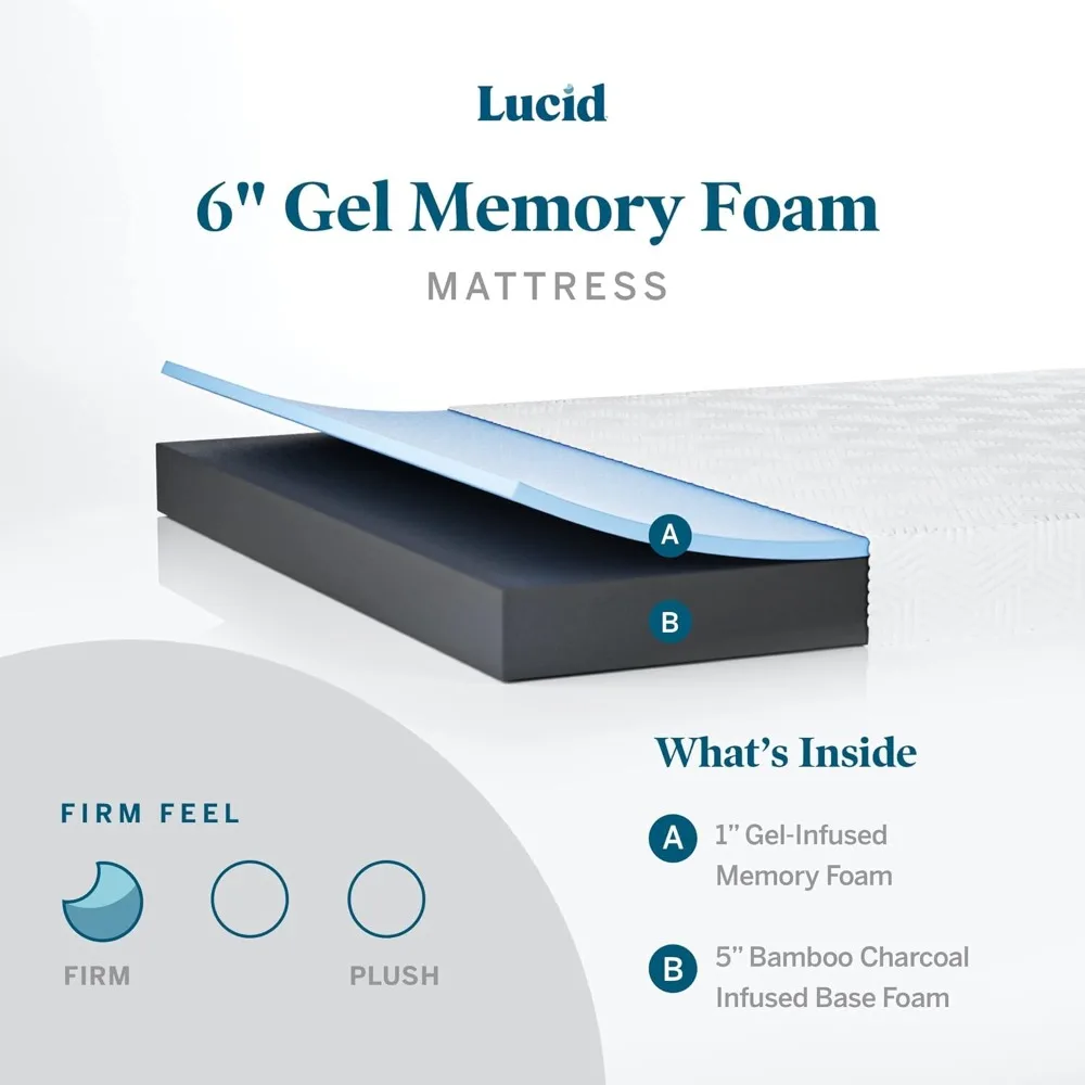 6 Inch Memory Foam Mattress - Firm Feel - Gel Infusion  Memory Foam Infused with Bamboo Charcoal Breathable