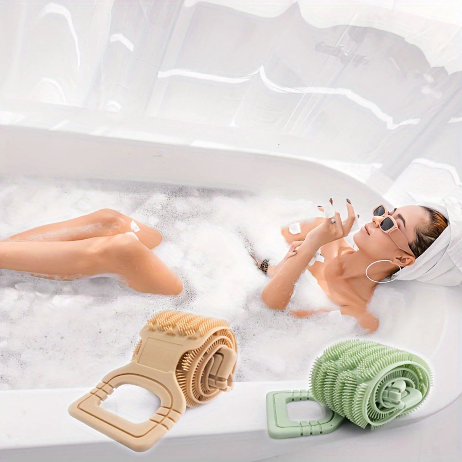 

1Pc Dual-Sided Silicone Bath Brush - Strong Grip, Body Scrubbing, Portable Massage Tool for Travel, Camping