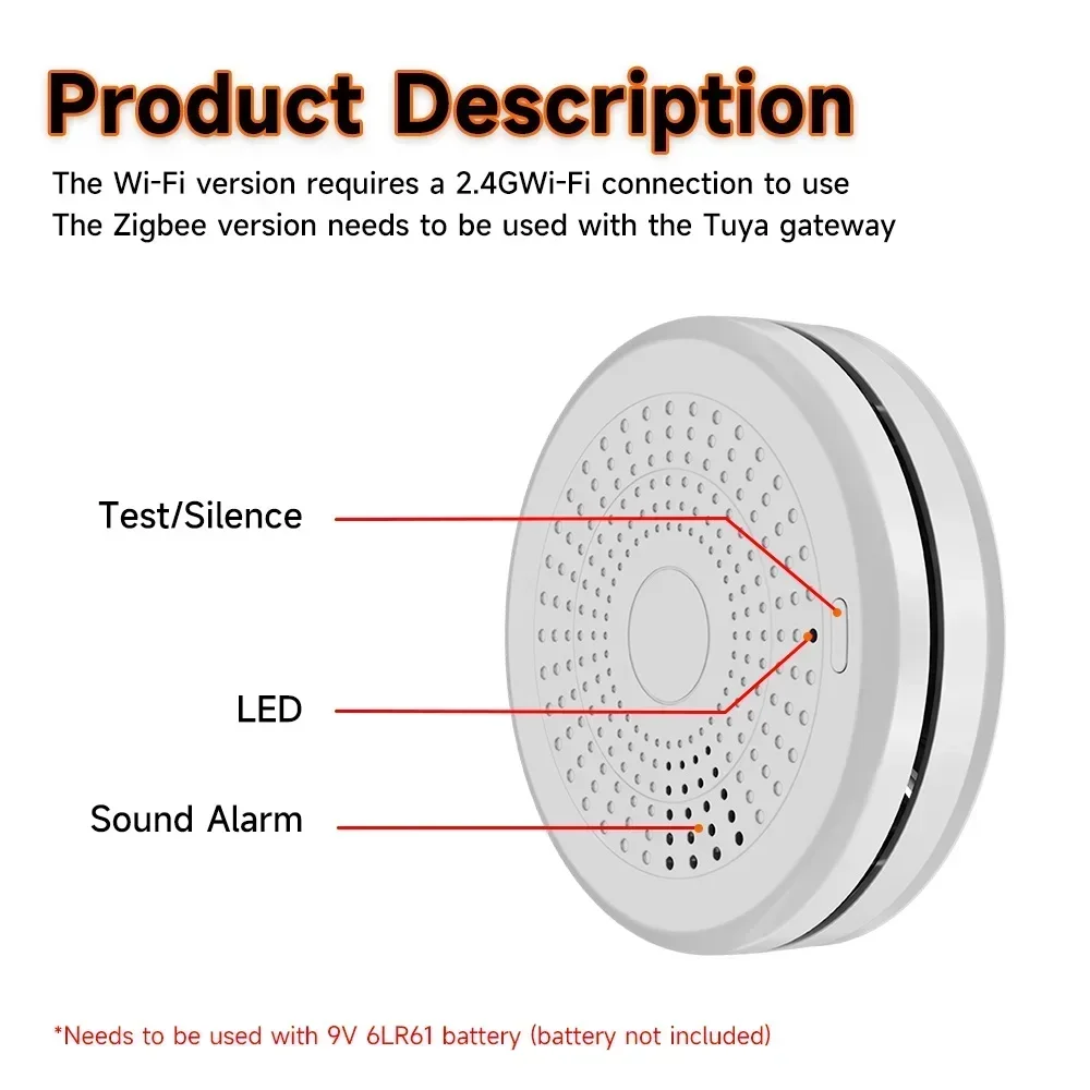 2-in-1 Zigbee Smoke CO Detector | Wireless Smart Fire Alarm | App Notification | Home Safety Device for Smart Home System view 4