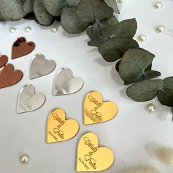 20/50/100Pcs Personalized Acrylic Love Heart Tags Custom Wedding Party Gift Custom Name Baby Baptism Mirror Gold Tag Decoration