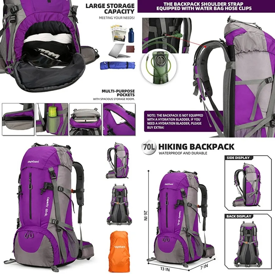 

70L Hiking Backpack with Rain Cover Lightweight Waterproof Travel Camping Backpack Large Backpacking Pack