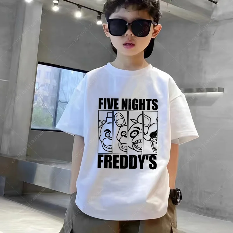 Five Night At Freddys T-shirts Number Kids Birthday Party Wear Tops FNAF Children's Clothing Pure Cotton Boys Girls Clothes Tee