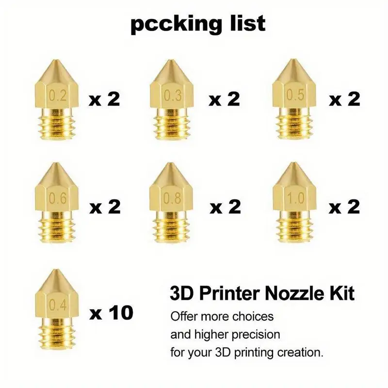 22 Pieces MK8 Extruder Nozzle 1.75mm for 3D Printer Print Head Replacement