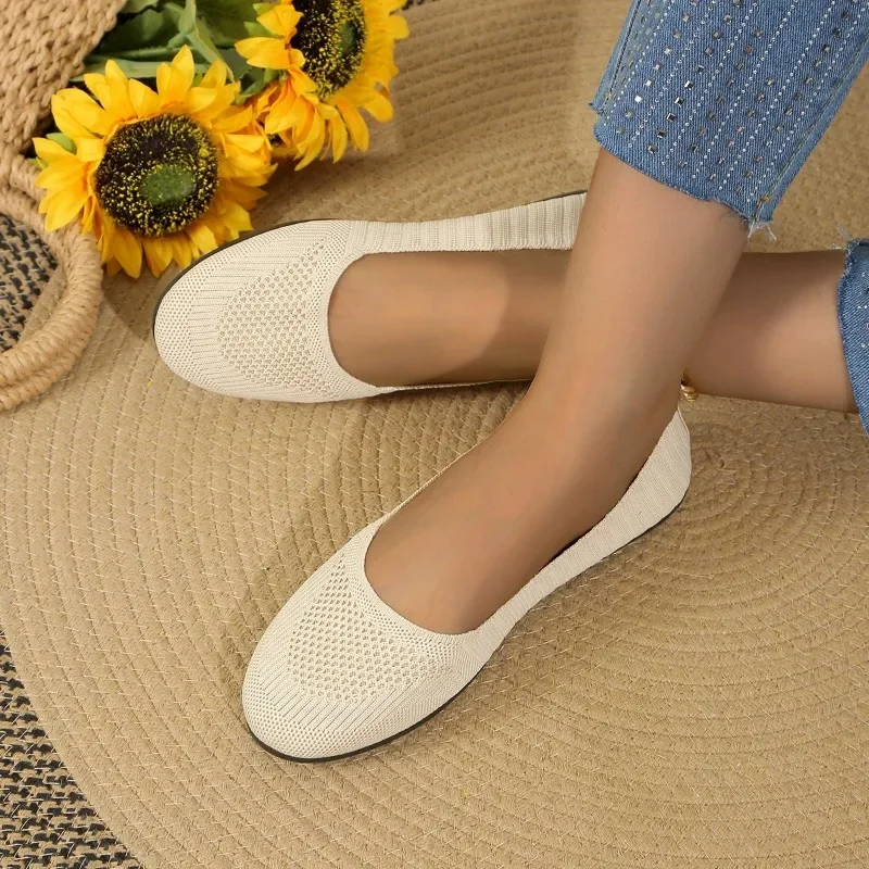 Mesh women's shoes 2024 summer solid color pointed flat shoes casual breathable hollow French non tiring women's single shoes