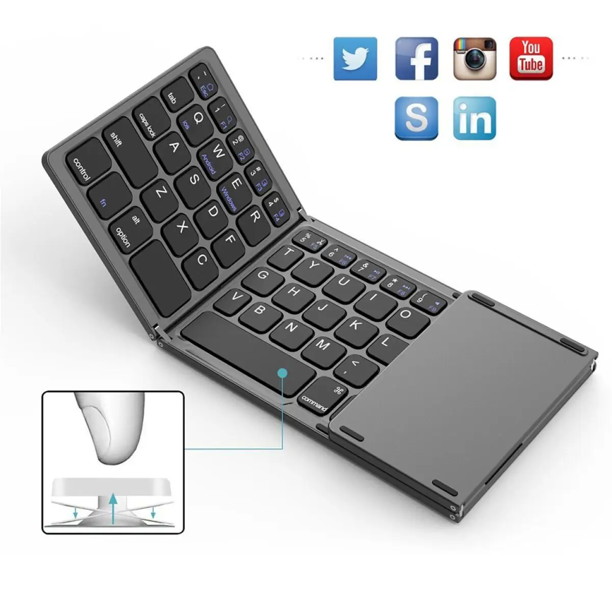 MIUCDA-teclado inalámbrico plegable, portátil, recargable, con Bluetooth, panel táctil Universal, adecuado para Windows,Android,iOS,iPad