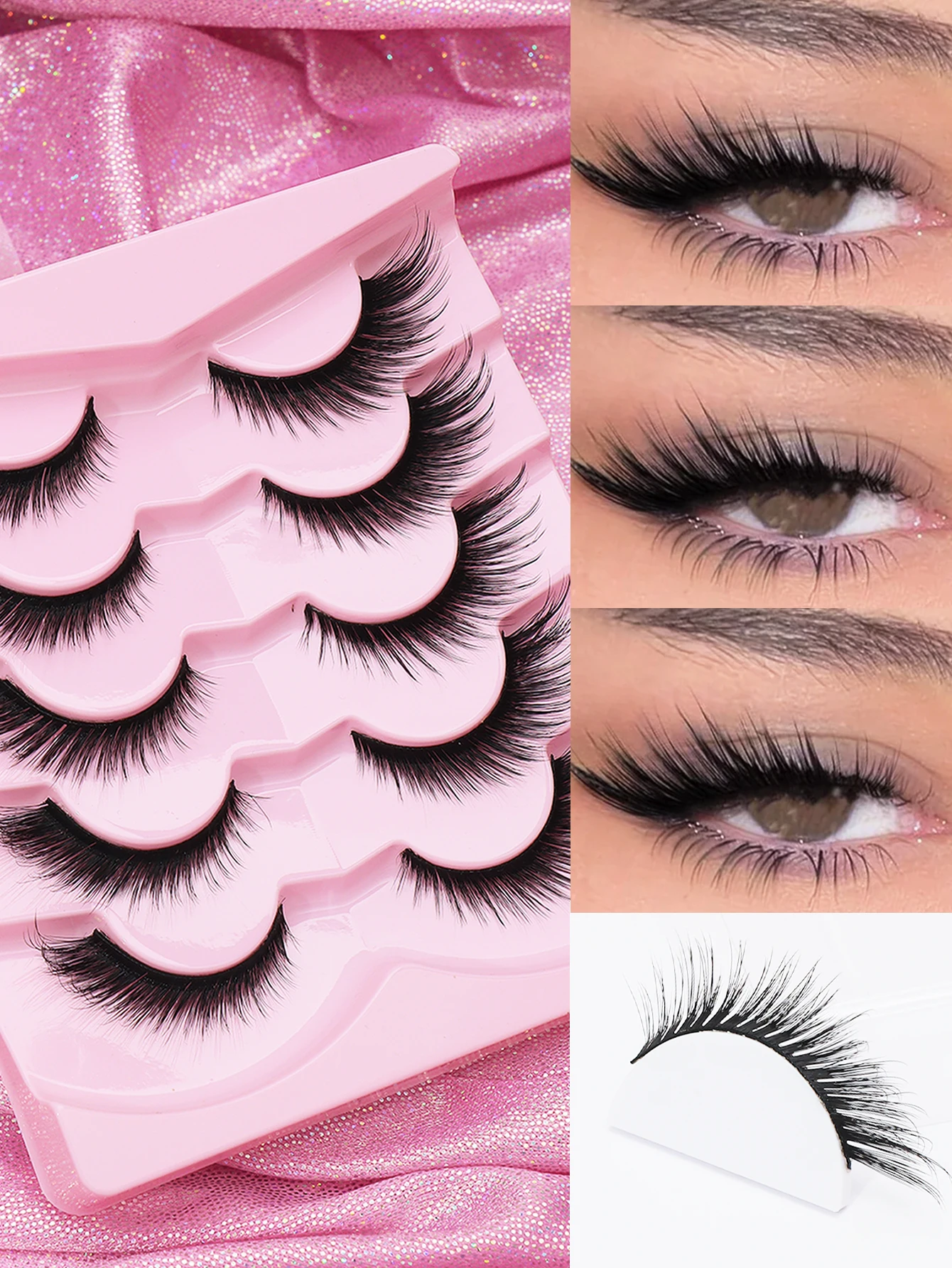 5 Pairs Fox Eye False Eyelashes, Wispy Fluffy Winged Cat‑Eye Lashes, Natural Extended Volume Eyelashes for Daily Dating Party Makeup Look