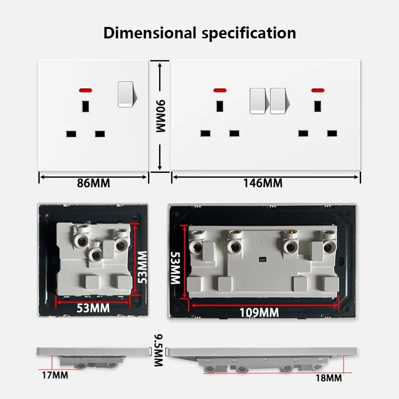 White Electrical light switch Panel Universal Dual USB 3-pin Outlet,UK Wall 20W Smart Type-C Fast Charging usb Socket AC110-250V