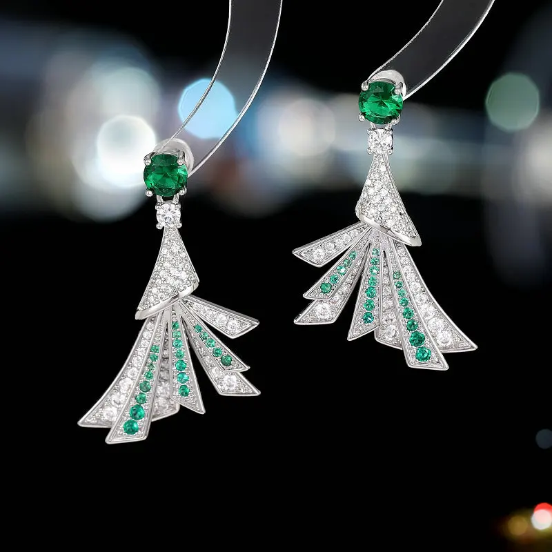 Personalized, Creative, Fashionable, Simple And High-end Micro-Encrusted Zircon Fan-Shaped Earrings For Women As a Gift