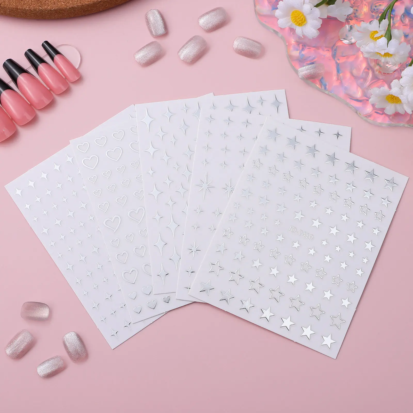 5Sheets Star Nail Stickers Heart Glitter Self-Adhesive Nail Art Decals for Women Tiny Manicure Decoration Tip
