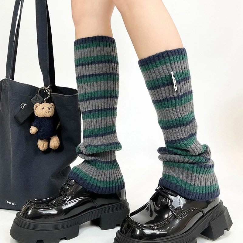 1 Pair Autumn Winter Multi-color Striped Knitted Fashion Warm Sock High Women Calf Warmer Long Leg Warmers Stockings Hosiery
