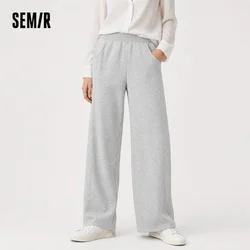Semir Pants Women Thermal Antibacterial Trousers 2024 Winter New Temperament Polar Fleece Solid Color Wide-Leg Pants