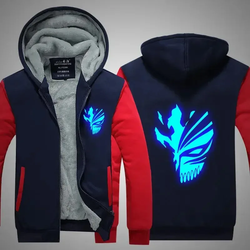 2025年11月アニメコートブリーチ黒崎一護スウェットシャツパーカー夜間用ジップアップパーカーユニセックス厚手ジャケットメンズ＆レディース服