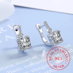 Real Money 925 Sterling Silver Square Zircon Crystal Hoop Earrings for Women S925 Wedding Party Jewelry Gift Aretes De Mujer