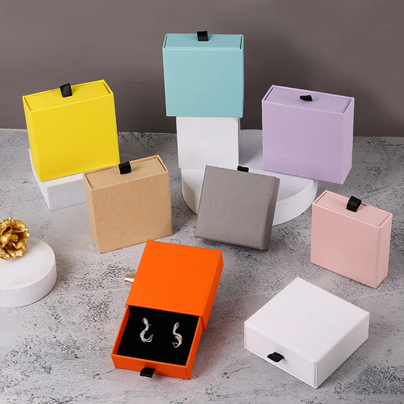 20pcs Thick Kraft Paper Drawer Jewelry Packaging Boxes Greeting Card Necklace Bracelet Gift Display Case Boxes Cardboard Design