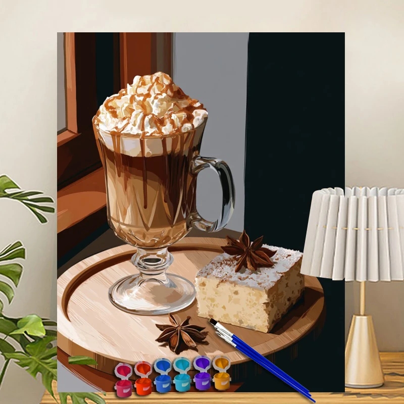 Painting By Numbers Caramel Latte And Cake Acrylic Paint Canvas Dropshipping Portrait Family Children Photo Christmas gifts