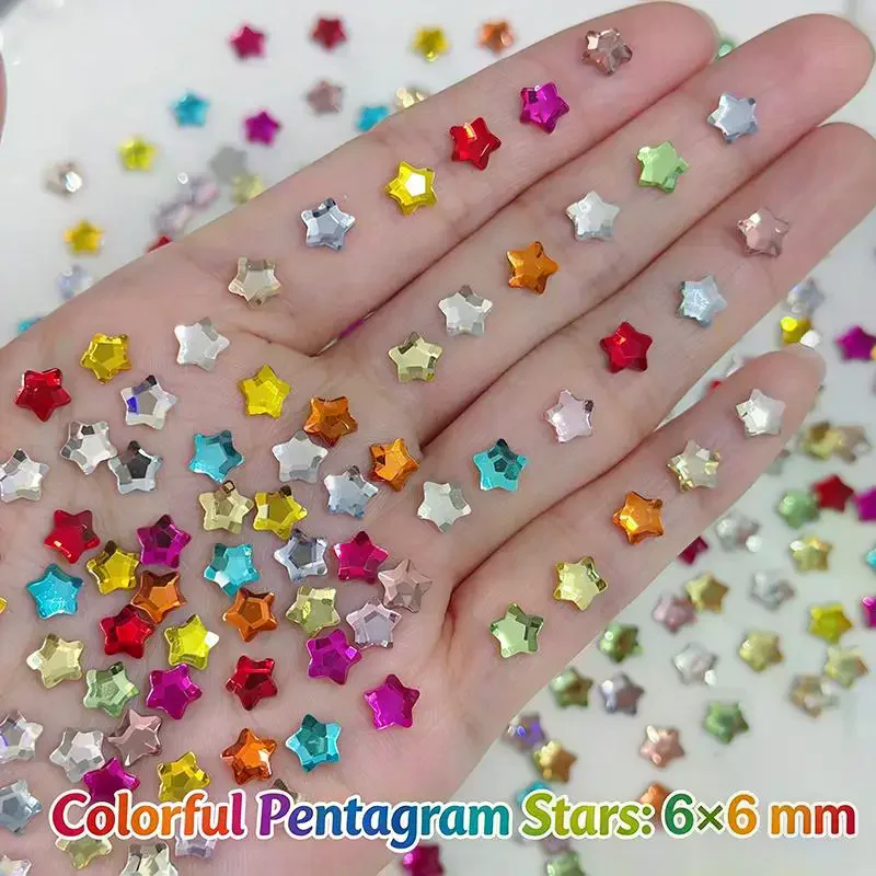 /Kuz/50Pcs Colorful Five-Pointed Star Flatback Mini Sparkle Nail Art Rhinestone Star 3D Glitter Nail Decor DIY Chic Tiny Crysta