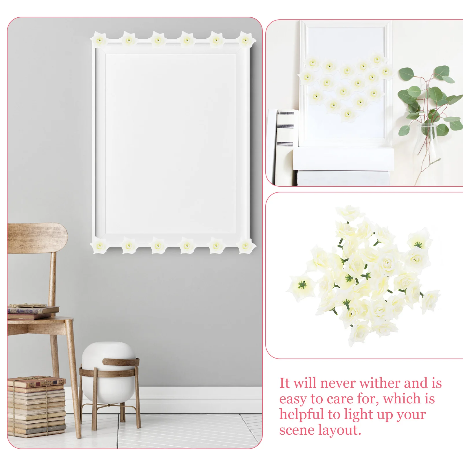 

100Pcs Simulation Rose Heads Artificial Decorative Flower Embellishments Romantic Wedding Party Supplies Scene Layout DIY