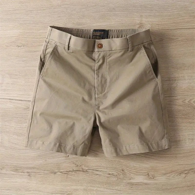 Summer New Pure Cotton Slim Fit Casual American Retro Grey White Shorts Elastic Three-Quarter Length Men's Fashionable Shorts