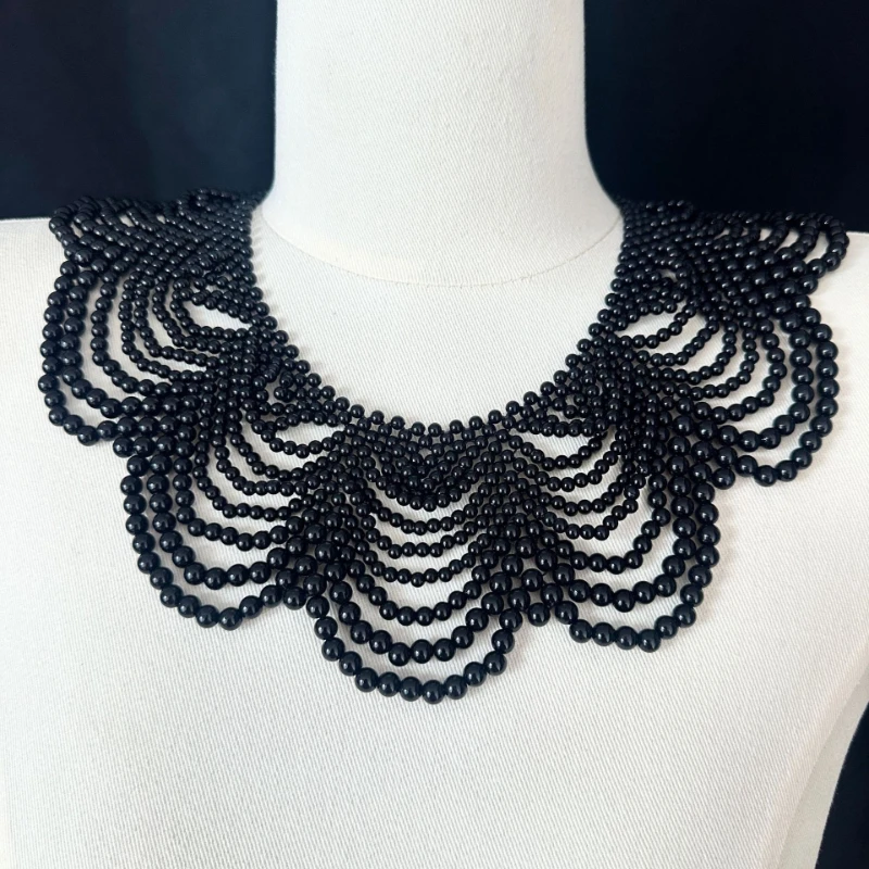 Hand-woven Plastic Pearls Collars Necklace Multi-layer Wide Neck Decoration Pearls Gravata Bolo Tie Collars Jewelry for Women