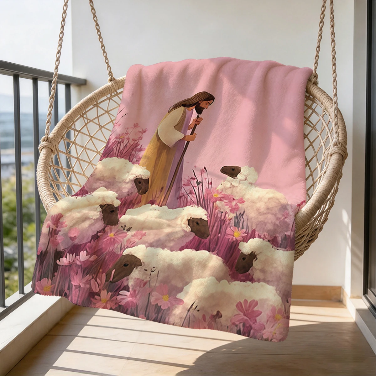 Gentle Shepherd Flannel Blanket Warm Soft Halloween Christmas Couch Warm Cozy Decorative Decor Gift for All Season