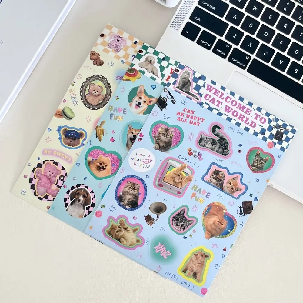 2 قطعة ورقة الكرتون الحيوانات ملصق الكرتون الحيوانات الكتابة على الجدران الأمتعة ملصق الكلب Y2K القط الكرتون ملصقات الهاتف