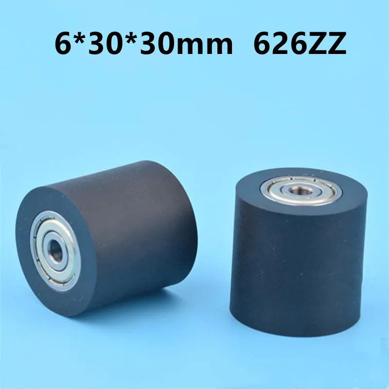 10pcs/50pcs Plastic coated bearing 6*30*30mm 626ZZ PU Soft Rubber Roller Guide Wheel Flat Pulley bore 6mm diameter 30mm