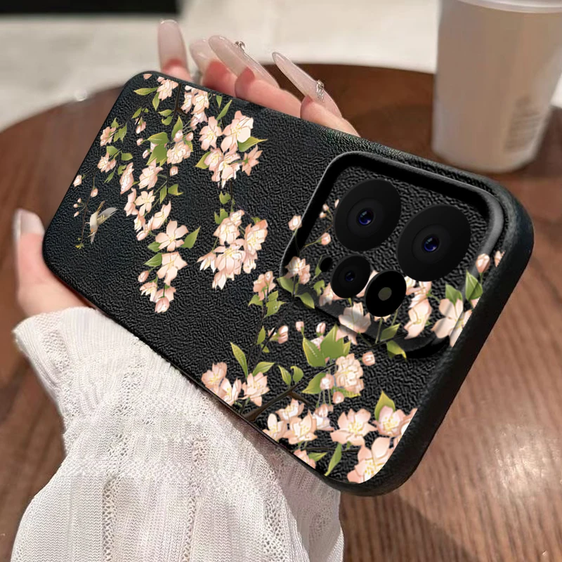 Leather Texture TPU Phone Case For Xiaomi Redmi Note 13 4G 12 11 13 14 Pro Plus 5G Poco X6 M6 13T Pro Flowers Pattern Soft Cover