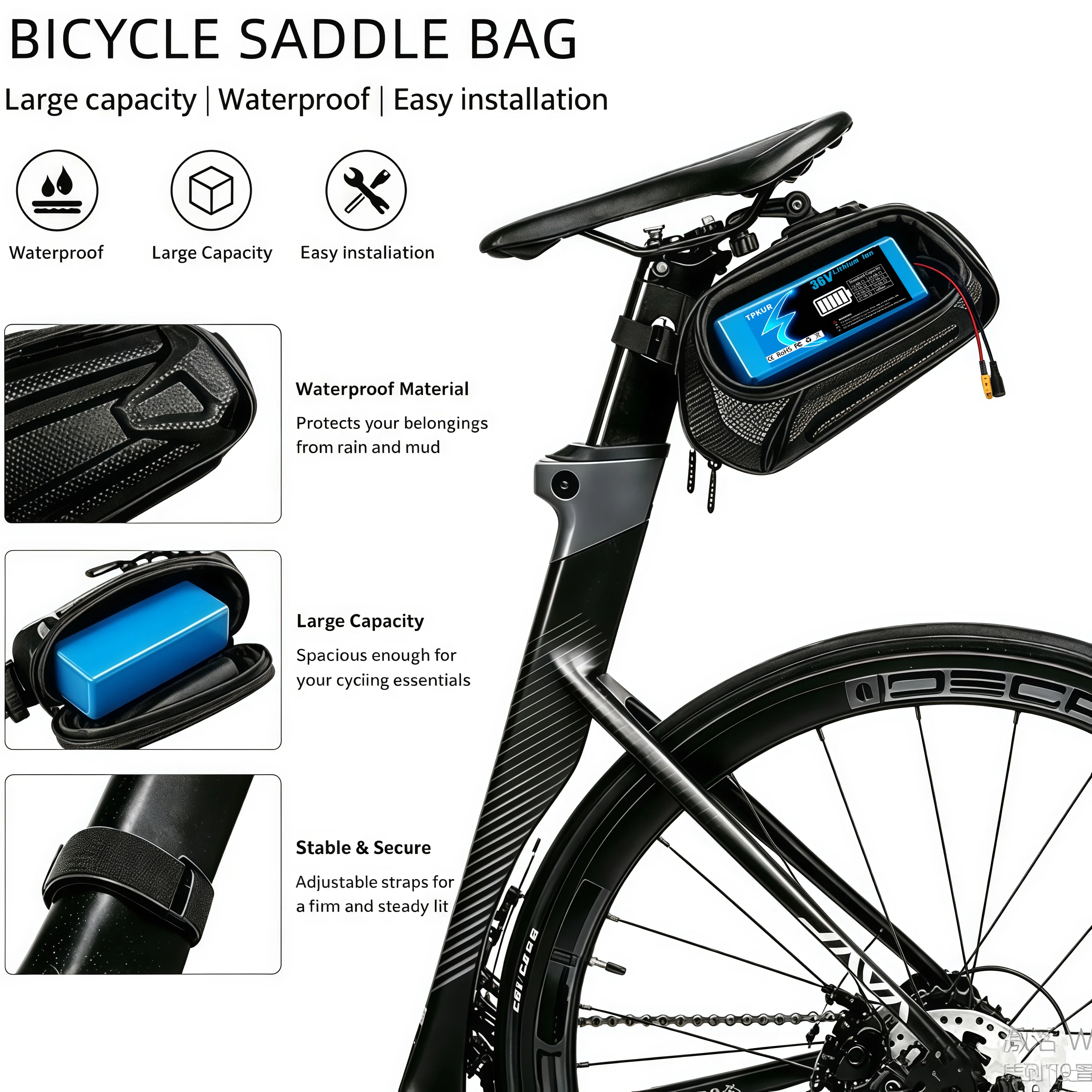 36V 10Ah 15AH triangular bag+electric bicycle battery pack intelligent BMS with charger rechargeable battery
