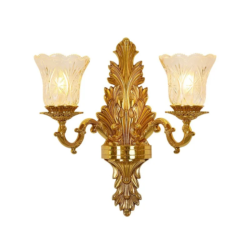 French luxury retro all-copper wall lamp, light luxury simple dewaxing copper lamp European villa living room bedroom bedside