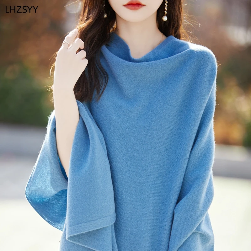 LHZSYY Ladies\' New 100% Merino Wool Shawl Spring Multifunction Tops Wild Knit Pullover Scarf Plus Size V-Neck Cloak Sweater Tide