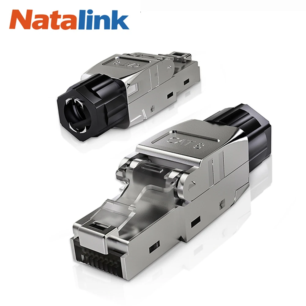 Natalink Tool-Free RJ45 Connector, Gold-Plated Plug, Shielded Ethernet Connector for Cat6A/Cat7/Cat8, POE Compatible