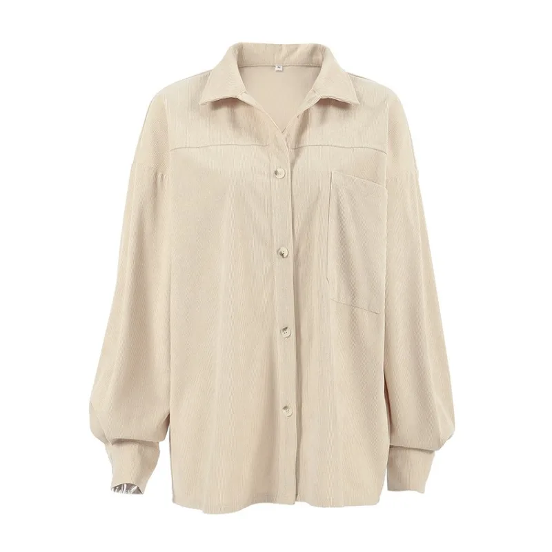 FL Womens Vintage Khaki Corduroy Utility Shirt Oversized Loose Fit Casual Spring Fall 2026 New Design Chic Trendy Stylish Classy