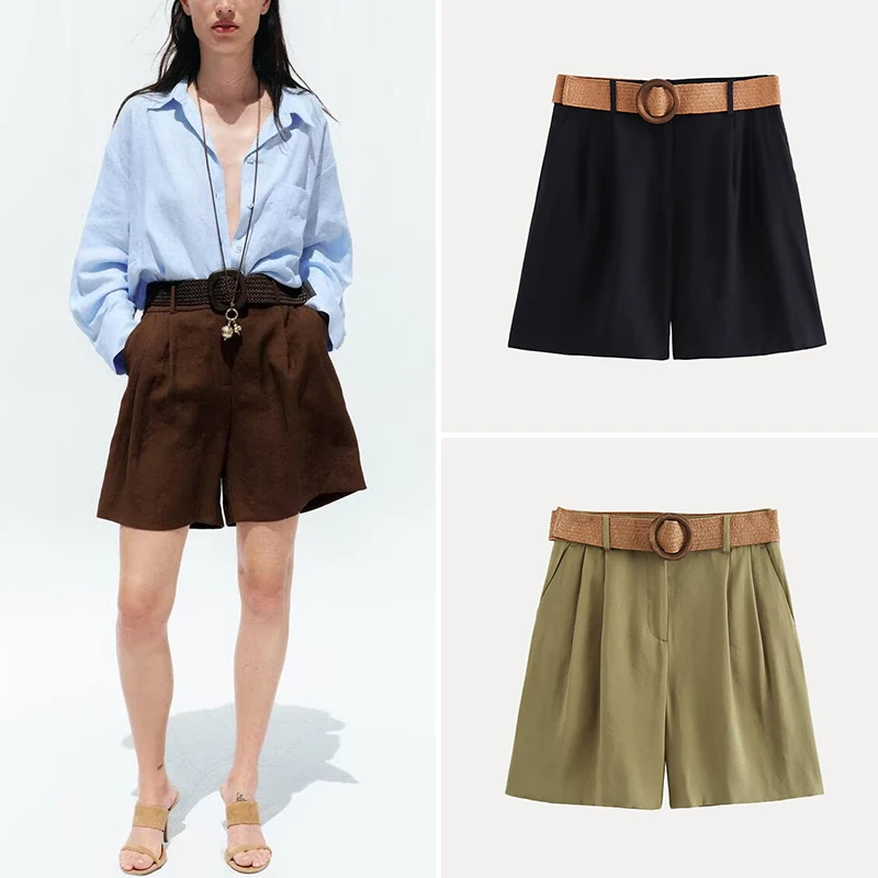 Z المرأة Faion برمودا orts 2025 جديد Sle متعدد الاستخدامات مع حزام سراويل تقليدية ألياف البوليستر l الخصر ort طول