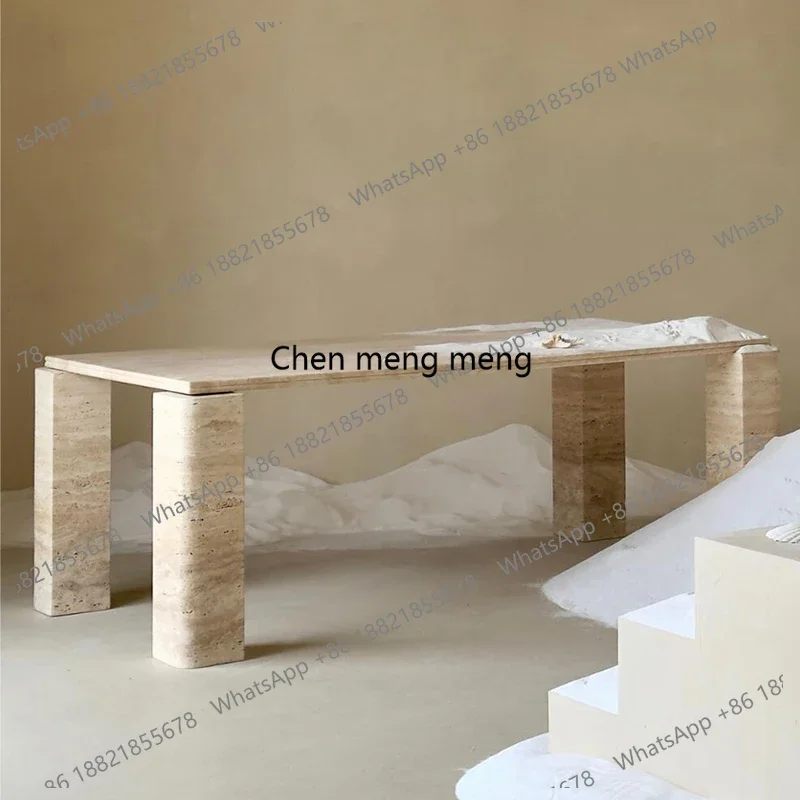 

H Wabi-sabi style natural travertinestone dining table rectangular retro dining table small household type