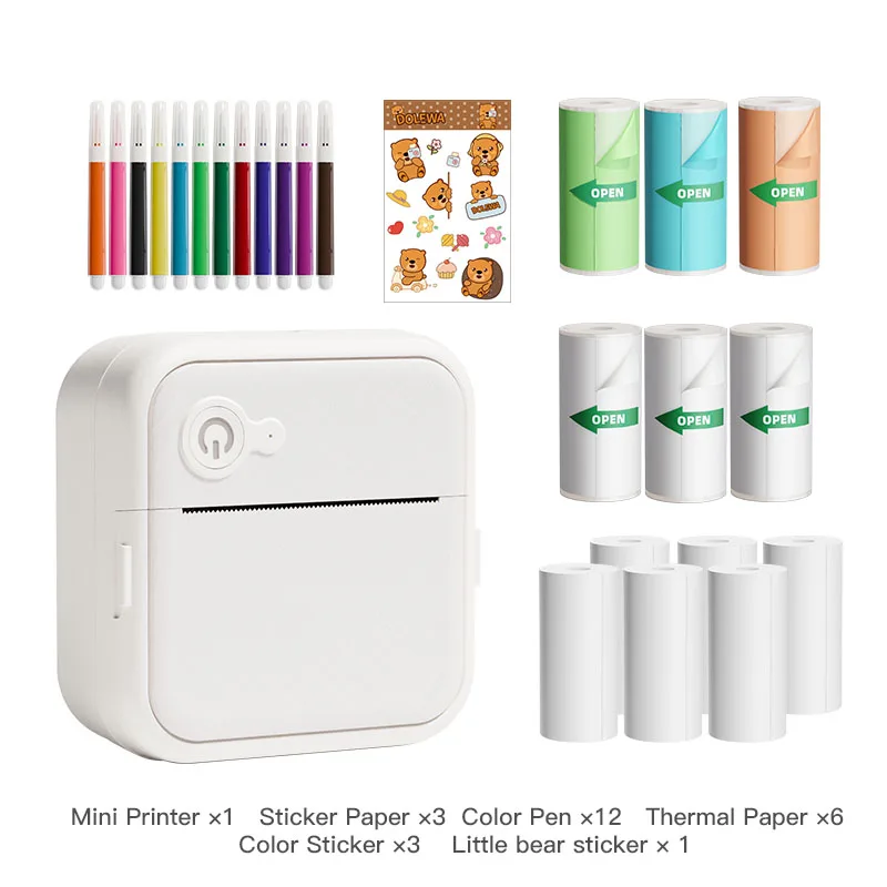 Mini Printer D8 Portable Thermal Stickers Paper Inkless Bluetooth Wireless Printer Android IOS Portable Label Printer