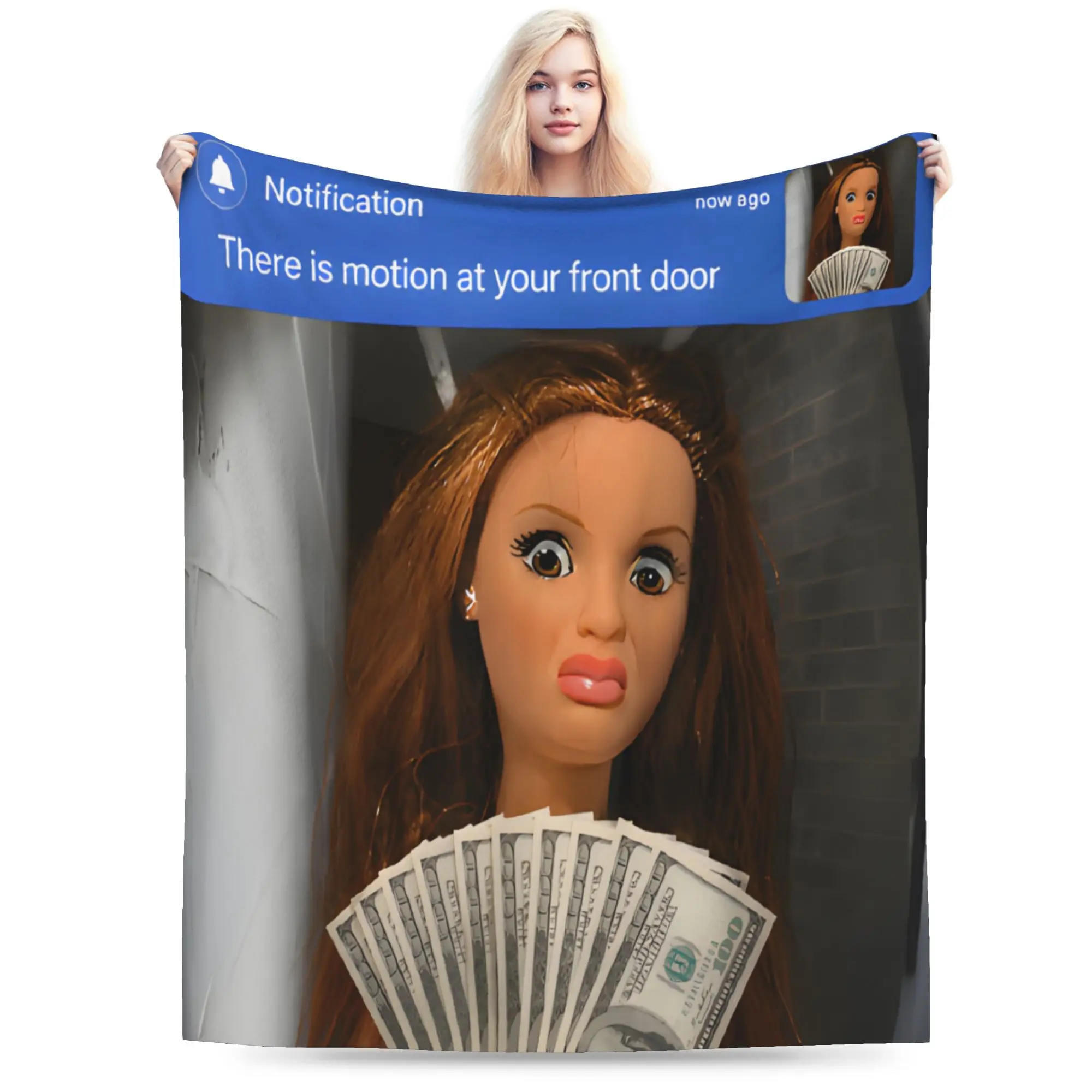 There Is Motion at Your Front Door, Doll Meme  Blanket Super Soft Coral Fleece Plush Comfort Gifts  Throw Blanket Rug Piece