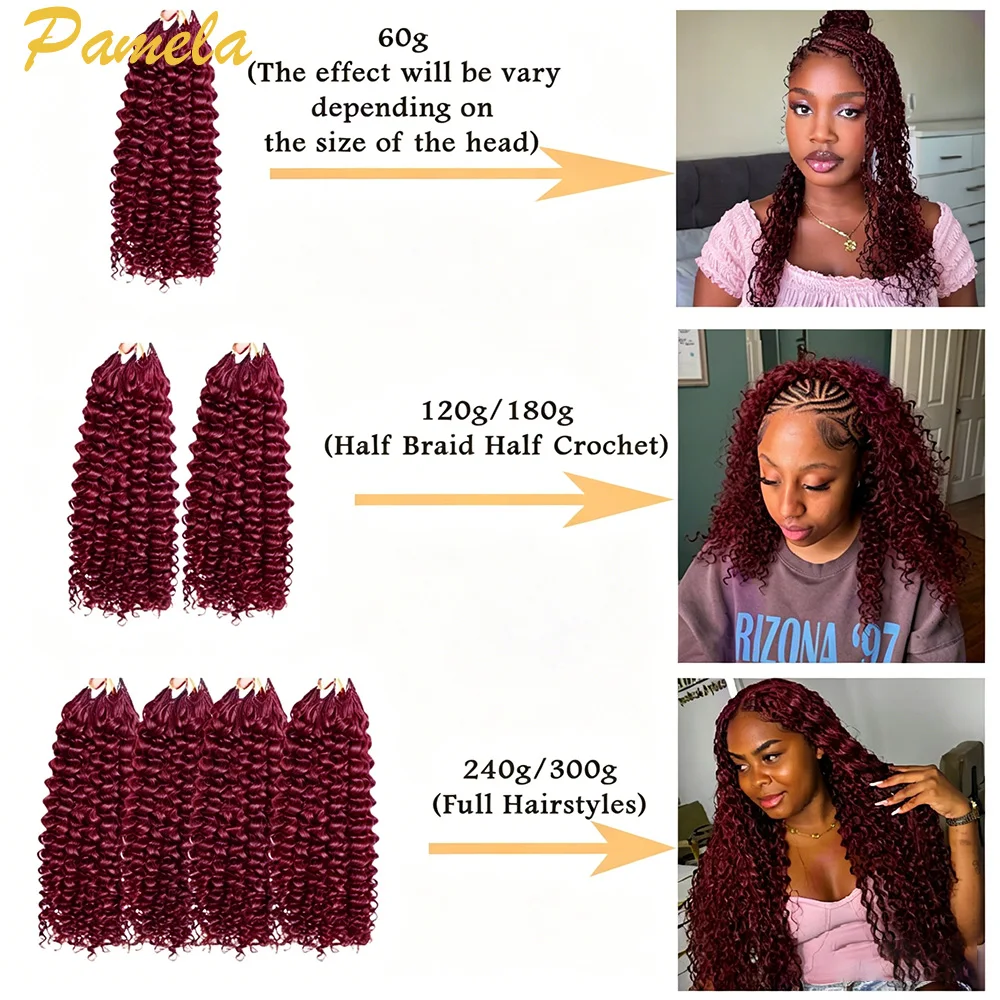 Burgundy Color Feather Crochet Human Hair Extensions Curly 99j PreLooped Pre-Separated Knotless Crochet Human Hair Extensions