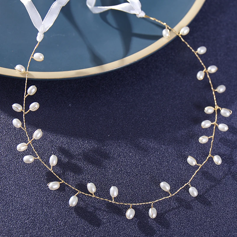 Handmade Pearls Headbands For Women Bride Wedding Hairband Hair Accessories Head Vines Jewelry image 2