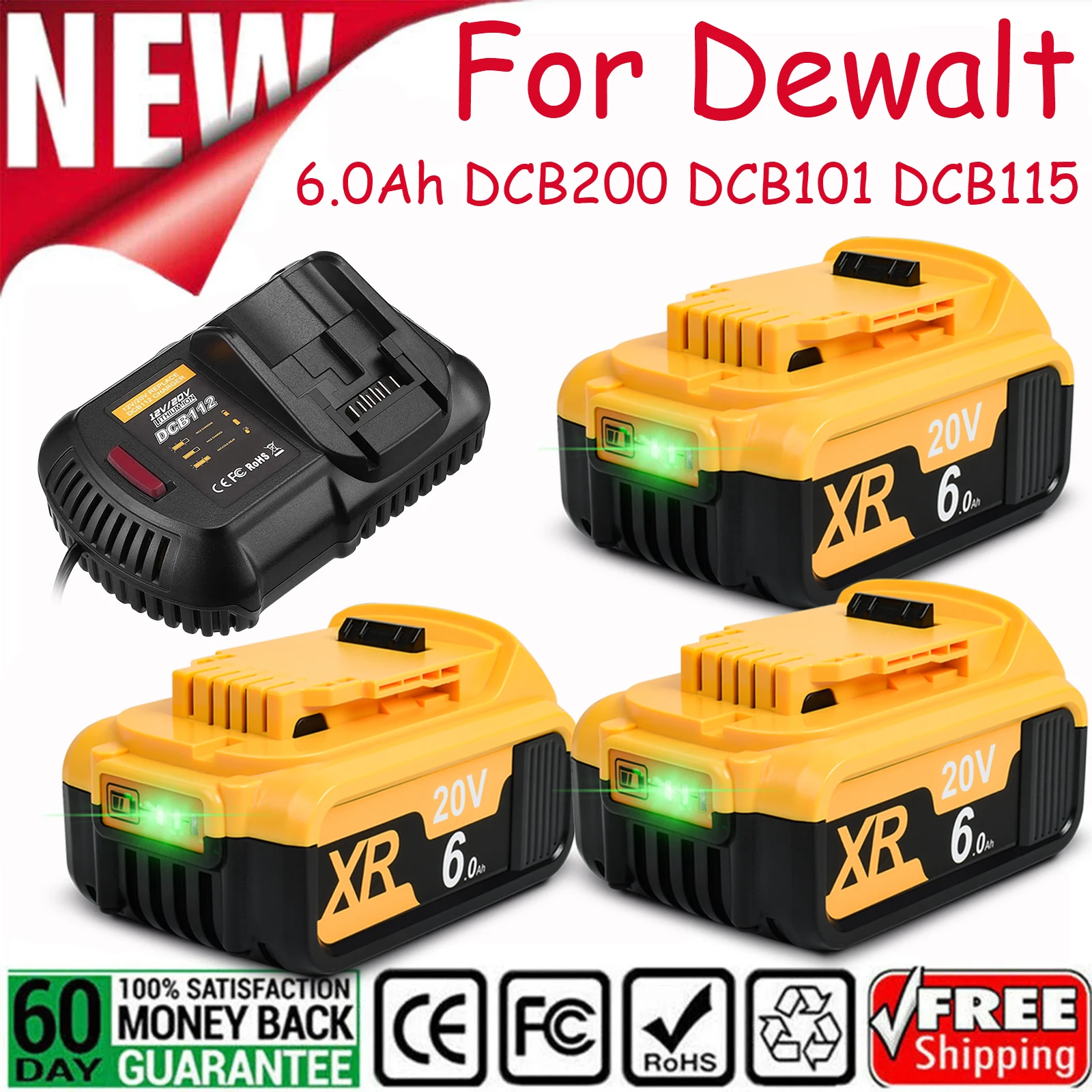 

BATTOOL Original 6.0Ah Battery for Dewalt DCB200 Replacement Li-ion Battery for DCB205 DCB201 DCB203 Power Tool Batteries