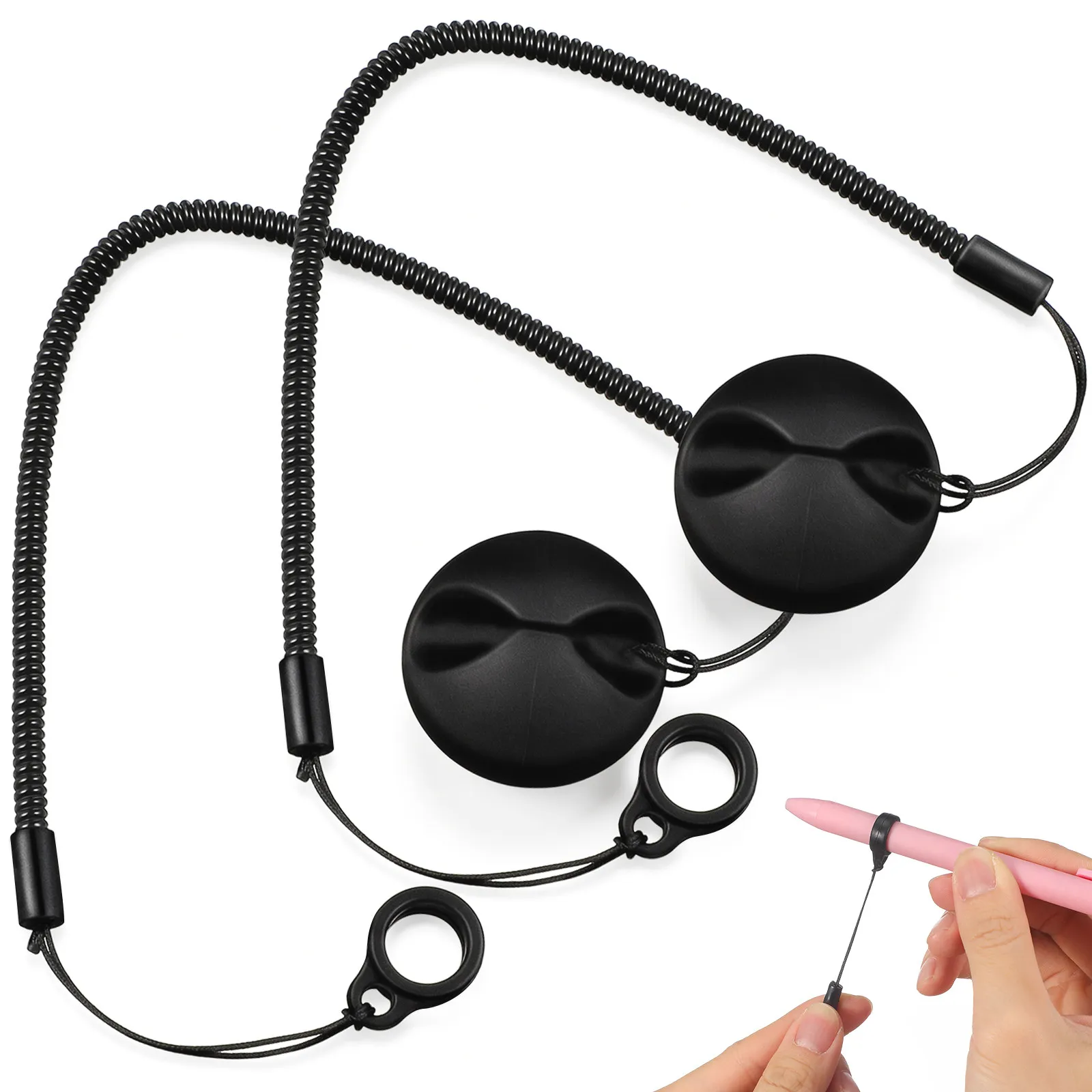 2Pcs Stretchy Retractable Pen Leash for Touch Pens Stylus Elastic Rope Silicone Ring Anti-Lost Lanyard for Desk Office School