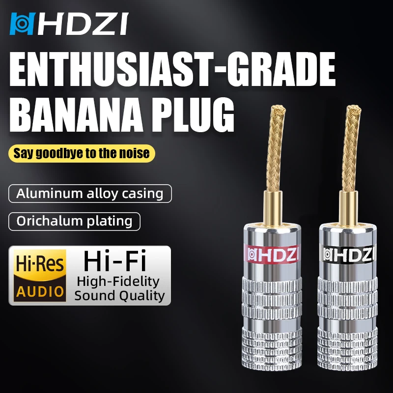 Bright Chrome Braided Copper Audio Banana Plug 24K Gold Plated Low Noise HiFi Connector For Speaker Amplifier Audio Cable